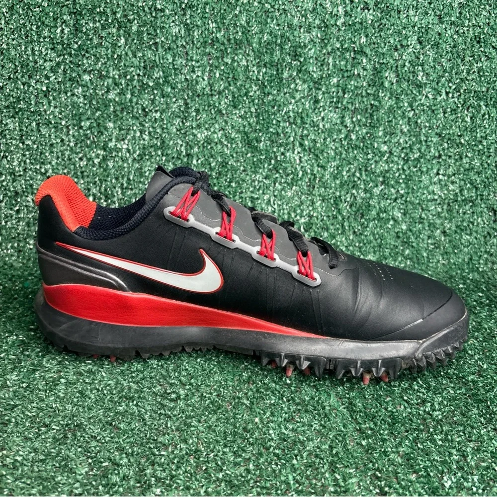 Nike‎ TW 14 Golf Shoes Mens Size 8 Black Red Tiger Woods Spiked 599416-001